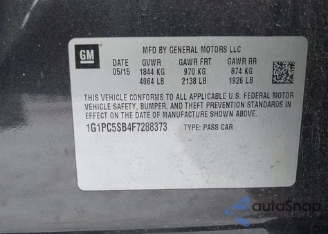 2015 Chevrolet Cruze 1Lt Auto z USA, uszkodzony, nr VIN 1G1PC5SB4F7288373